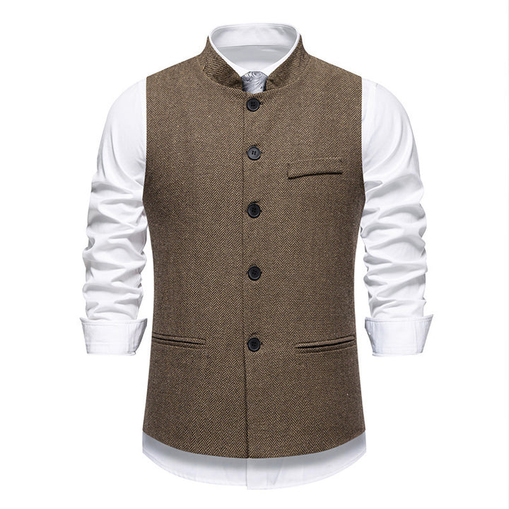 Herren elegante Weste im Herringbone-Design mit funktionalen Taschen Echoarchiv