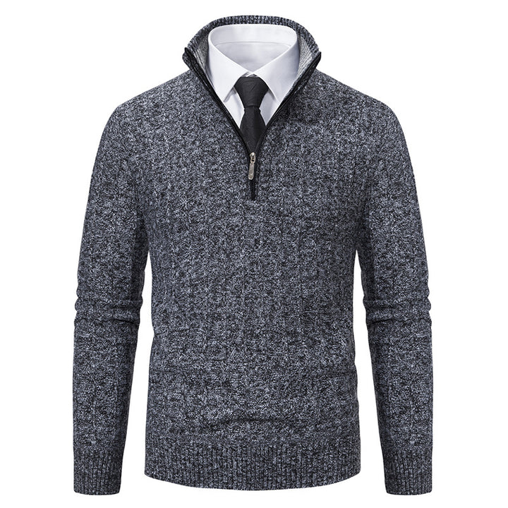 Herren nan Halbzip-Strickpullover mit strukturierter Zopfoptik, wärmendem Stehkragen und schmaler Silhouette Echo Archiv