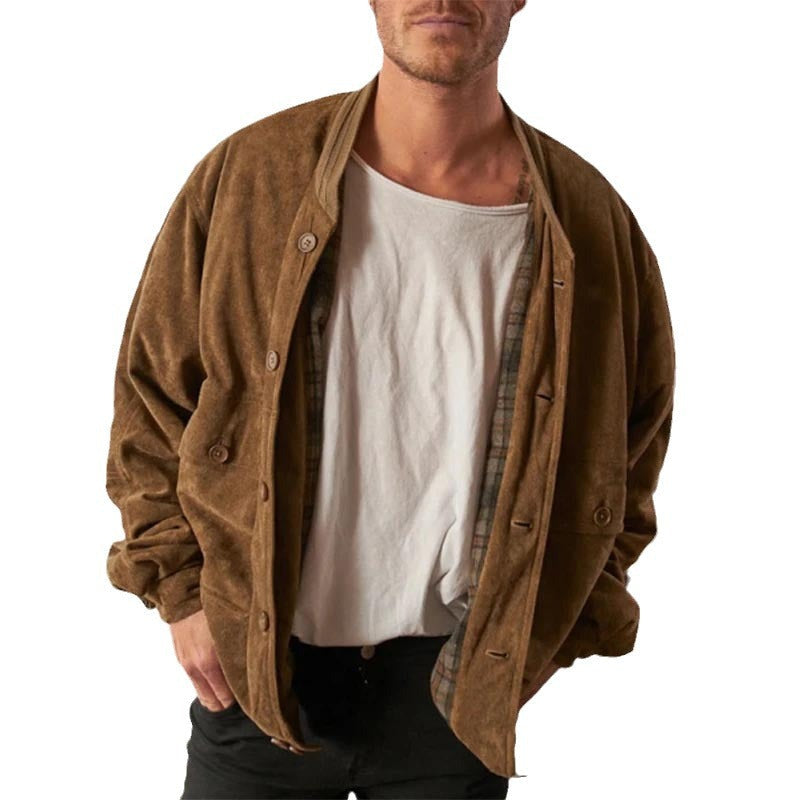 Herren lässige Wildlederjacke im Vintage-Stil mit praktischen Taschen Echoarchiv