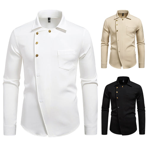 Herren elegantes Hemd mit asymmetrischem Schnitt und goldenen Knöpfen Echoarchiv