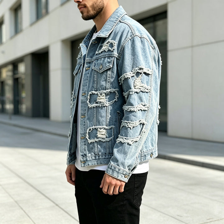 Herren Lässige Destroyed Jeansjacke Echoarchiv