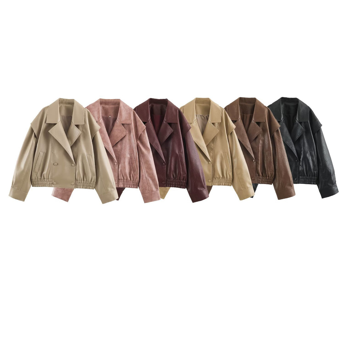 Damen Oversize Kunstlederjacke mit Doppelreihe, weitem Revers und elastischem Saum Echoarchiv
