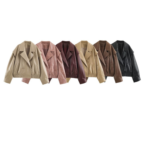 Damen Oversize Kunstlederjacke mit Doppelreihe, weitem Revers und elastischem Saum Echoarchiv
