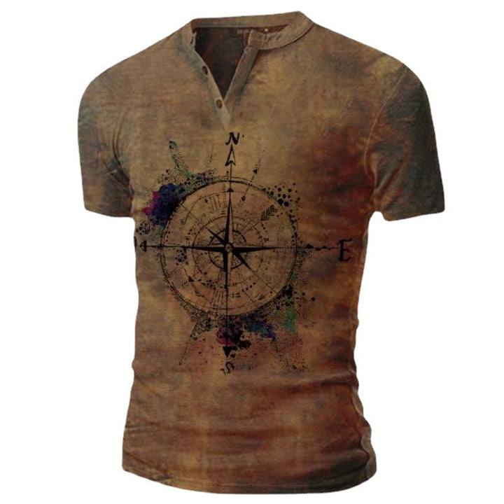 Herren T-Shirt mit kreativem Kompassdesign und innovativer Waschung Echoarchiv