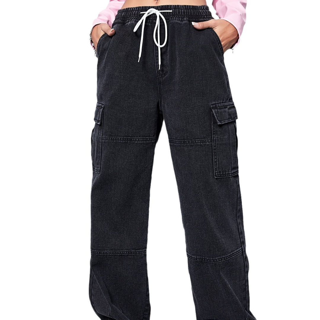 Damen Weite Cargo-Jeans mit elastischem Bund und Kordelzug Echo Archiv