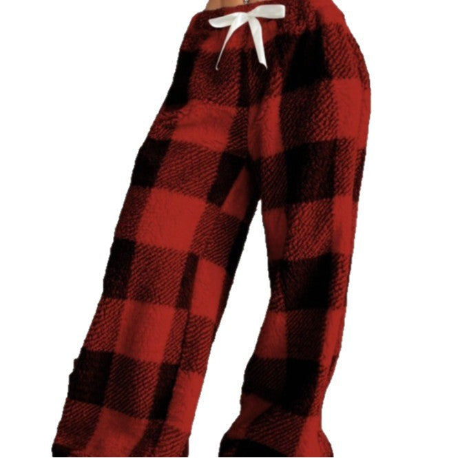 Damen nan kuschelige karierte Fleece-Hose mit Tunnelzugbund und weitem Bein Echo Archiv