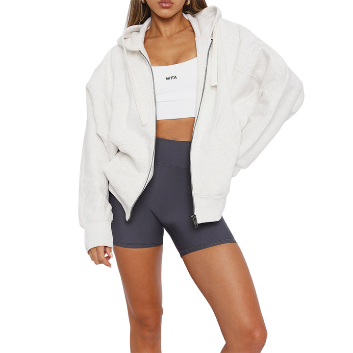 Damen Oversize Kapuzenjacke mit Reißverschluss und French-Terry-Futter – Avérine