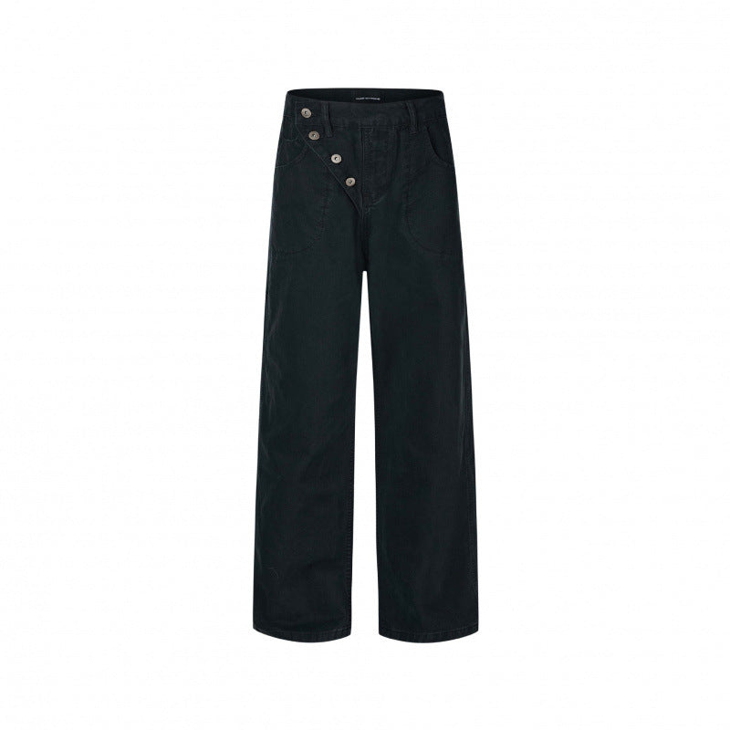 Damen Weite High-Waist-Hose mit asymmetrischer Knopfblende und aufgesetzten Taschen Echo Archiv