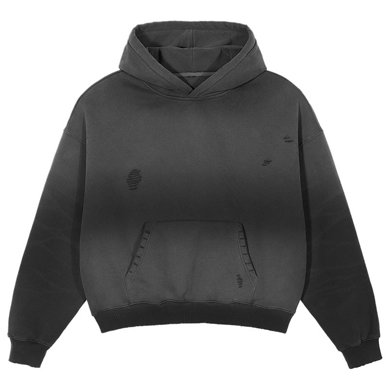 Herren Oversize-Kapuzenpullover mit verwaschenem Used-Effekt und Destroyed-Details Echo Archiv