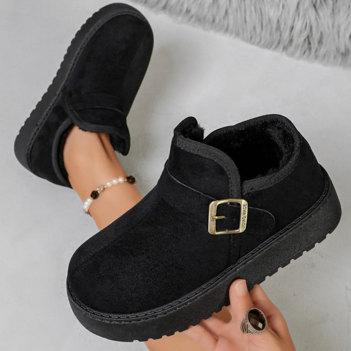 Damen Gefütterte Kurzschaft-Stiefel in Wildleder-Optik mit Plateau und Schnallenriemen Echoarchiv