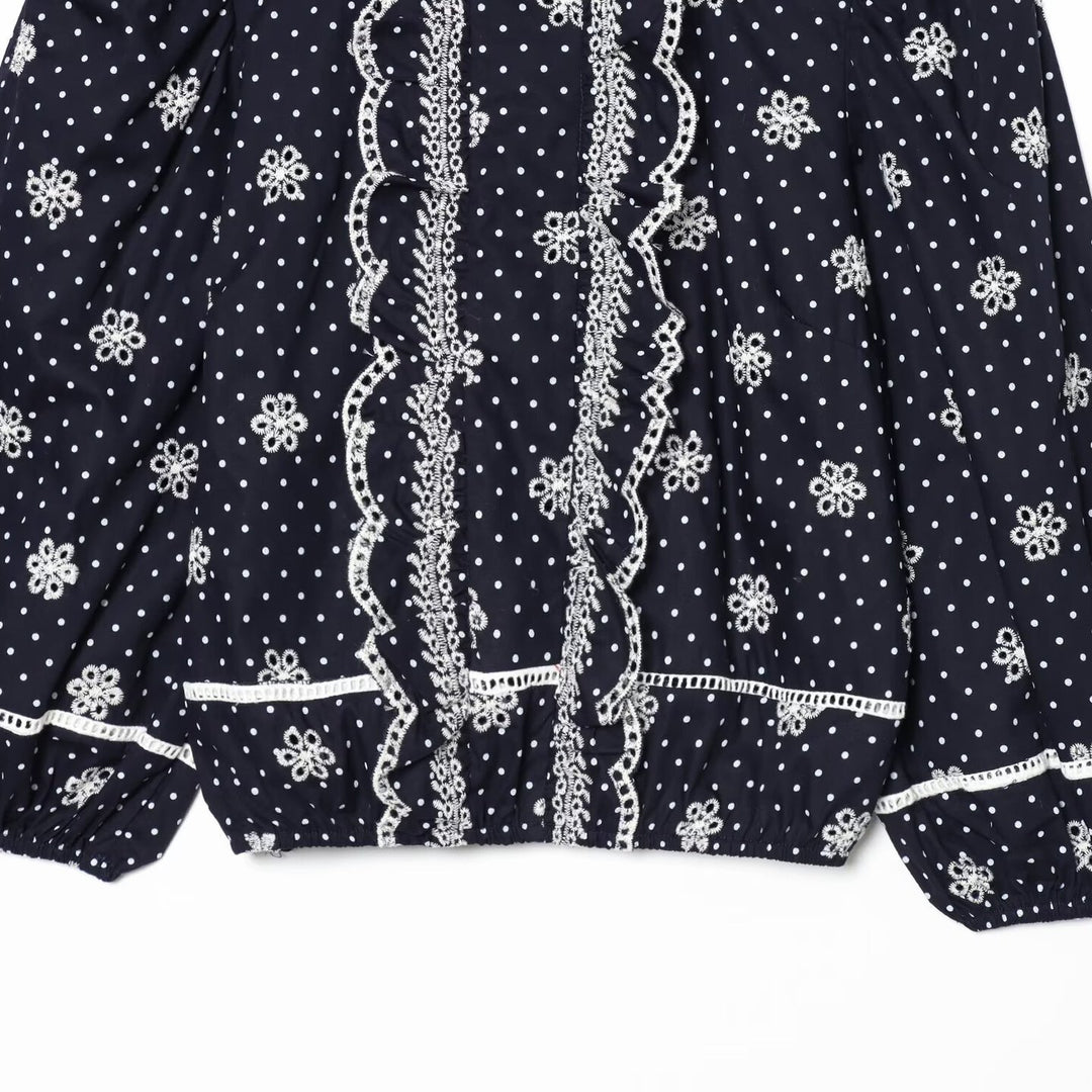 Damen Bestickte Polka-Dot Bluse mit Rüschen und Ballonärmeln Echoarchiv