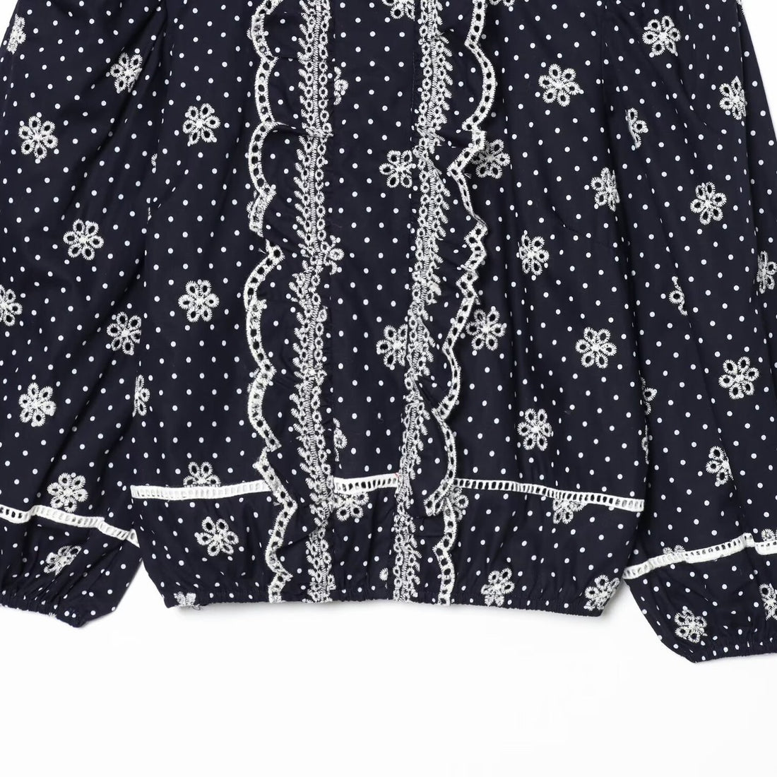 Damen Bestickte Polka-Dot Bluse mit Rüschen und Ballonärmeln Echoarchiv