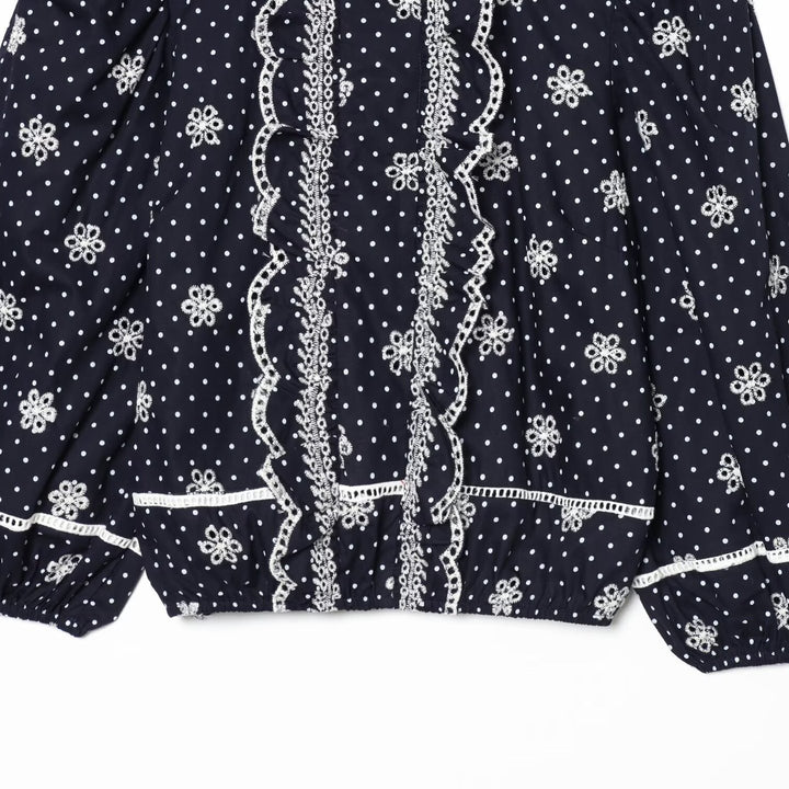 Damen Bestickte Polka-Dot Bluse mit Rüschen und Ballonärmeln Echoarchiv