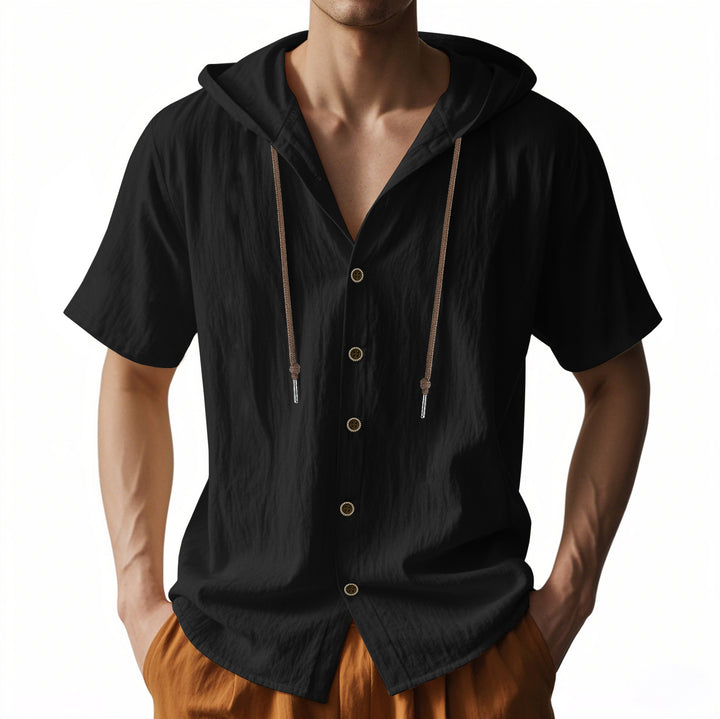 Herren lässiges Kurzarmhemd mit Kapuze und Knopfleiste Echoarchiv