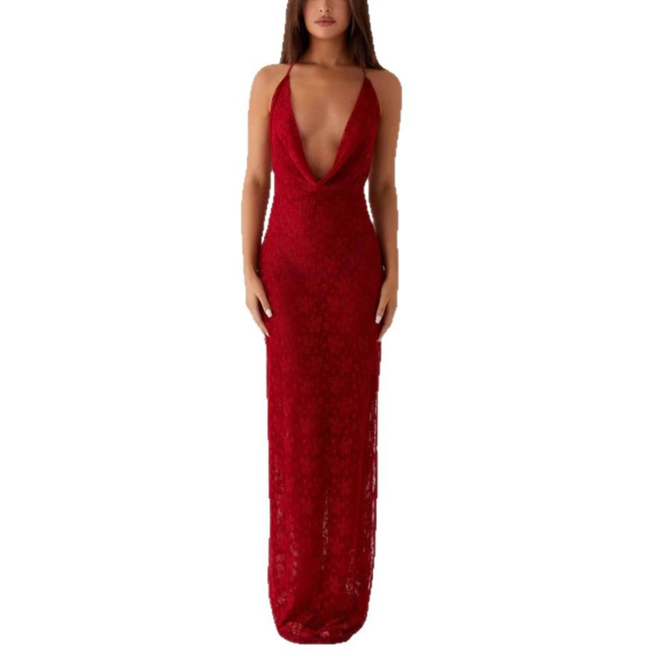 Damen Elegantes Abendkleid aus feiner Spitze mit tiefem V-Ausschnitt Echo Archiv