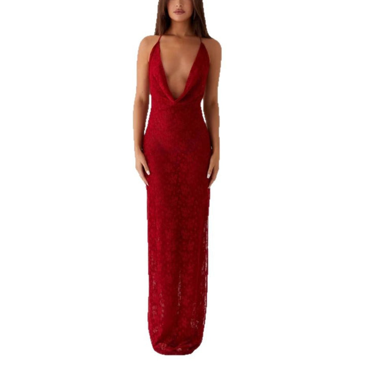 Damen Elegantes Abendkleid aus feiner Spitze mit tiefem V-Ausschnitt Echo Archiv