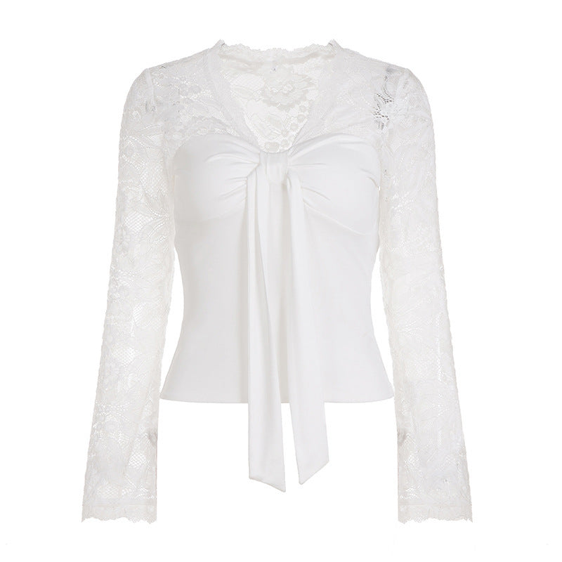 Damen-Spitzenoberteil mit dekorativem Bindeband und eleganten Rüschendetails Echo Archiv