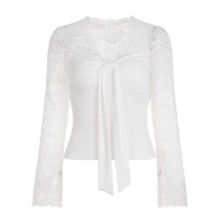 Damen-Spitzenoberteil mit dekorativem Bindeband und eleganten Rüschendetails Echo Archiv