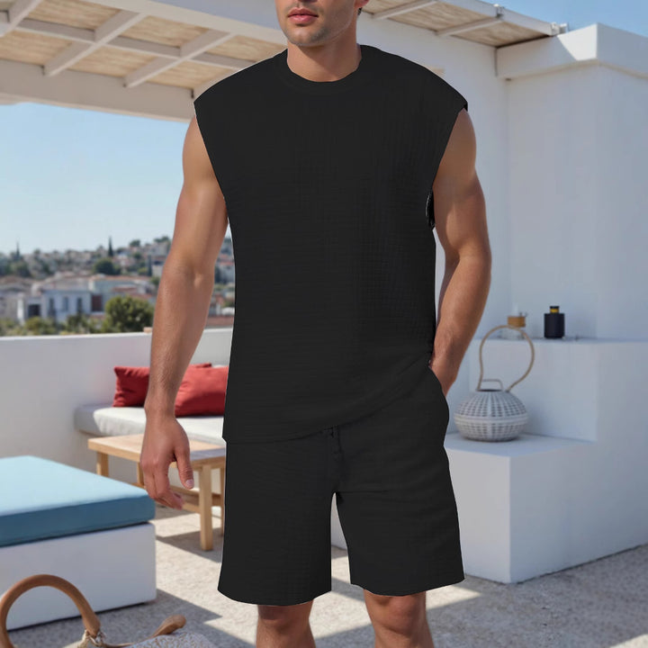 Herren lässiges Kurzarm-Set aus atmungsaktivem Strukturmaterial Echoarchiv