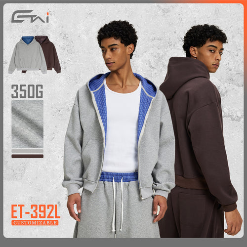 Unisex Zip-Hoodie mit karierter Kapuzenfütterung und kastiger Oversize-Passform Echo Archiv