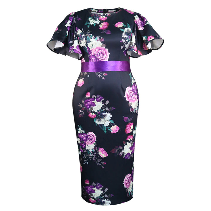 Damen Elegantes Kleid mit floralem Design und Taillengürtel Echo Archiv