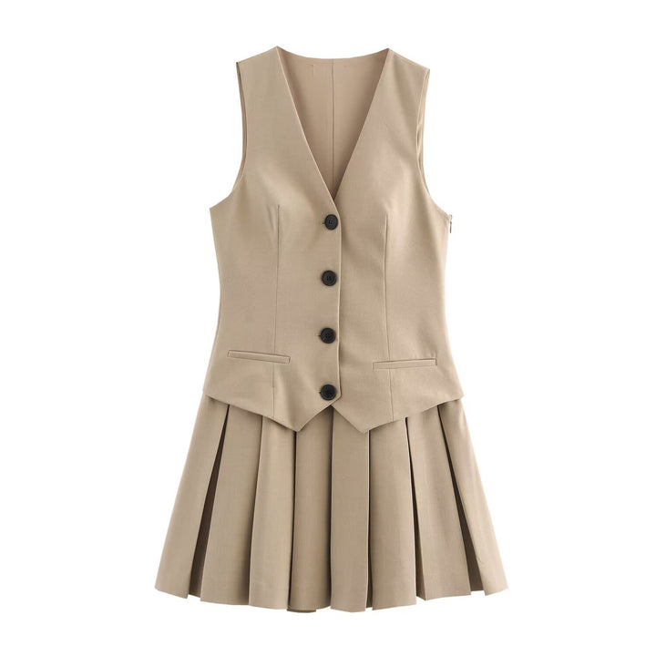 Damen Plissee-Kleid mit tailliertem Oberteil und Knopfleiste Echo Archiv