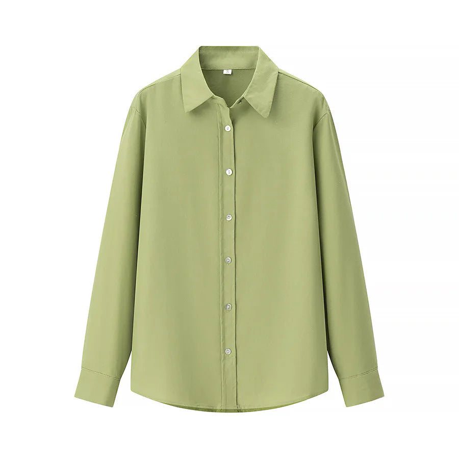 Damen lässige oversized Boyfriend-Bluse mit Hemdkragen, verdeckter Knopfleiste und abgerundetem Saum – Élovi