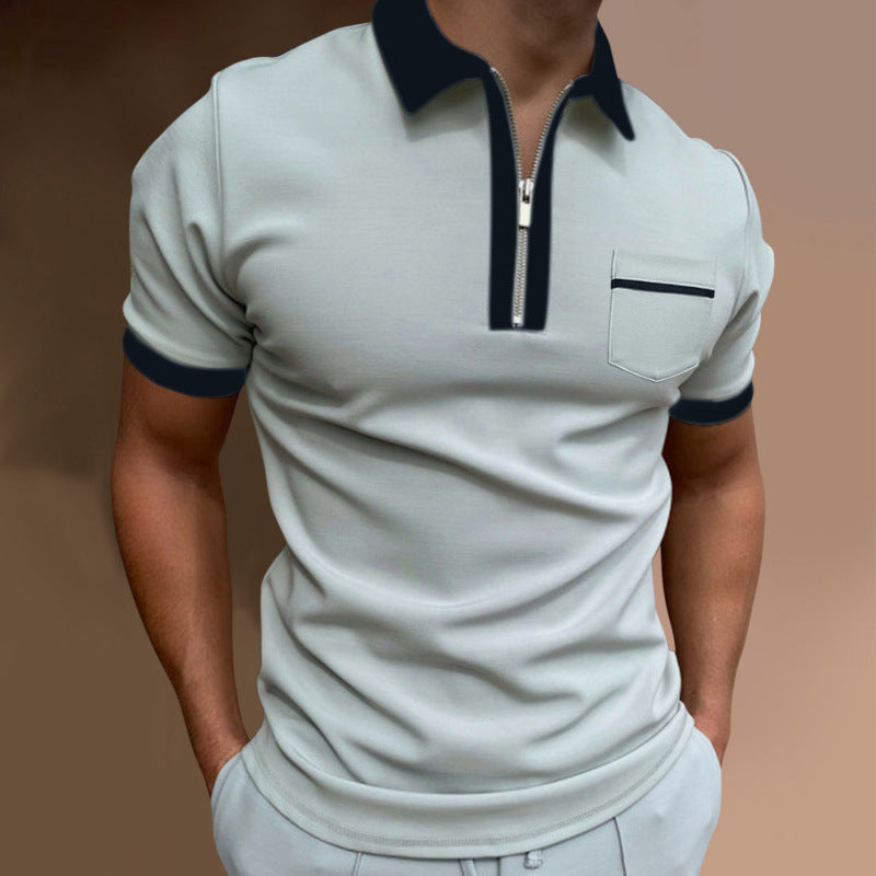 Herren sportliches Kurzarm-Poloshirt mit Reißverschluss und Brusttasche Echoarchiv