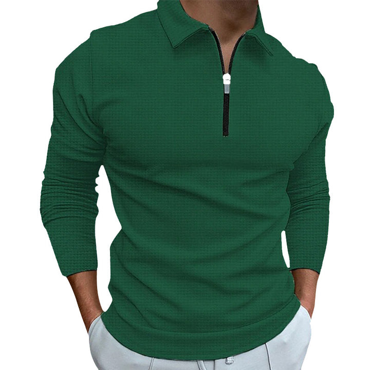 Herren strukturiertes Langarmshirt mit Reißverschluss und Stehkragen Echoarchiv