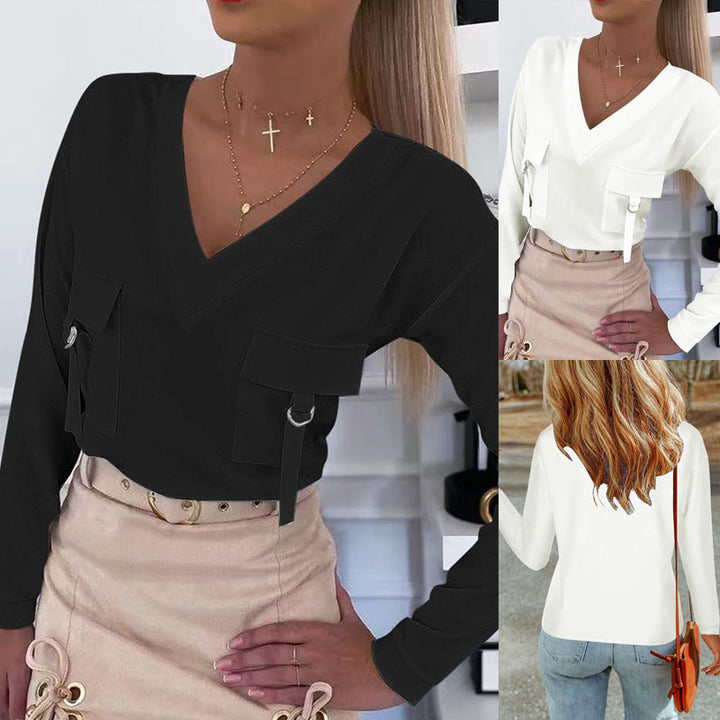 Damen Utilitär-Longsleeve mit V-Ausschnitt, Brusttaschen und D-Ring-Details Echoarchiv