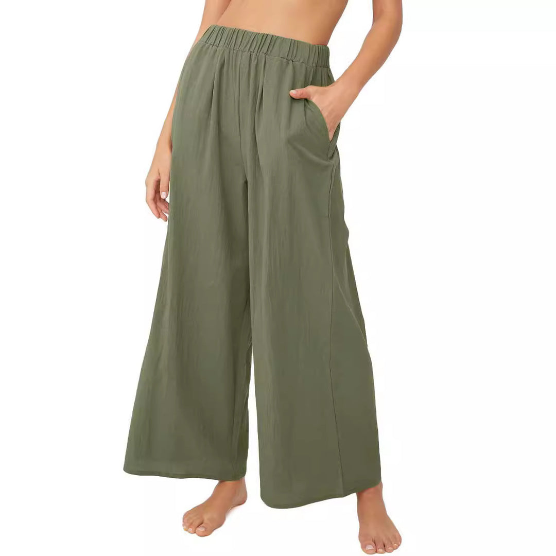 Damen Leichte Palazzo-Hose mit weitem Bein, elastischem Bund und Eingrifftaschen Echoarchiv