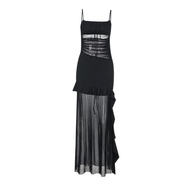 Damen Transparente Chiffon-Maxikleid mit Rüschendetails Echo Archiv