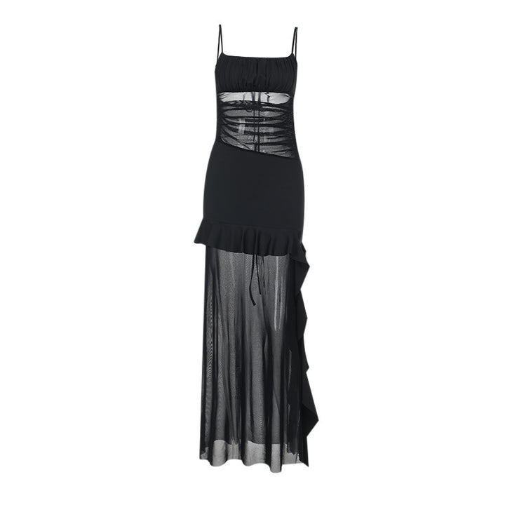 Damen Transparente Chiffon-Maxikleid mit Rüschendetails Echo Archiv