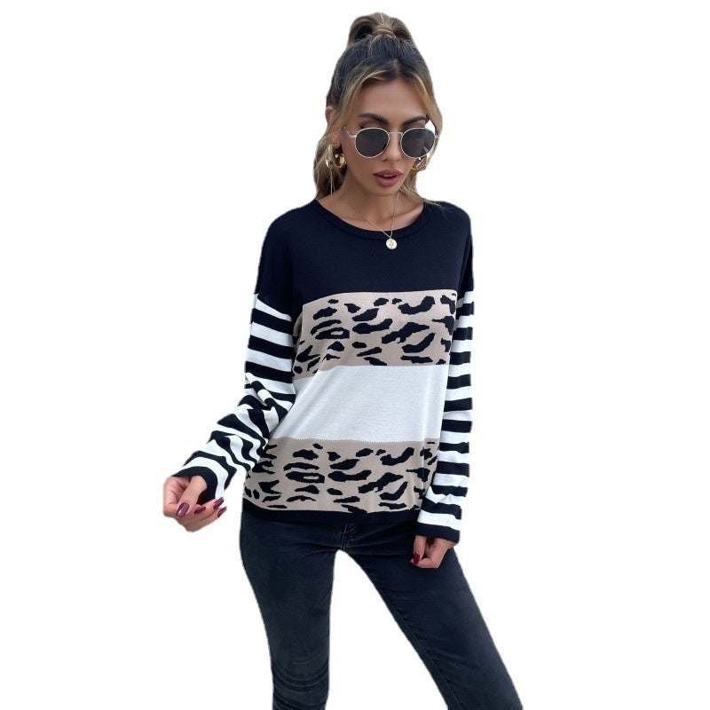 Damen Strickpullover mit Animal-Blockstreifen und Bretonärmeln Echoarchiv