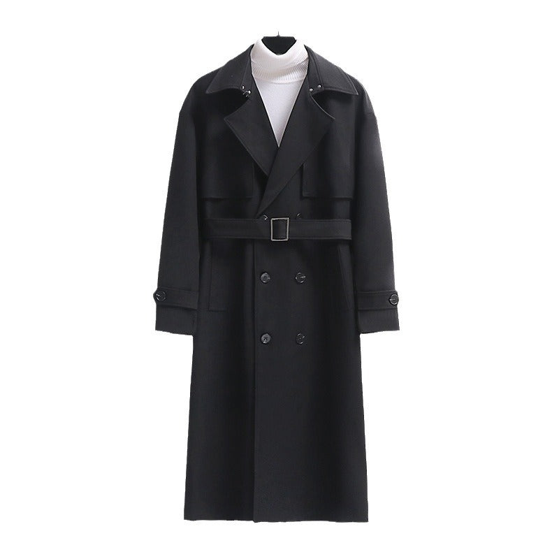 Herren Langer Doppelreihiger Trenchcoat mit Taillengürtel und Oversize‑Schalkragen Echoarchiv