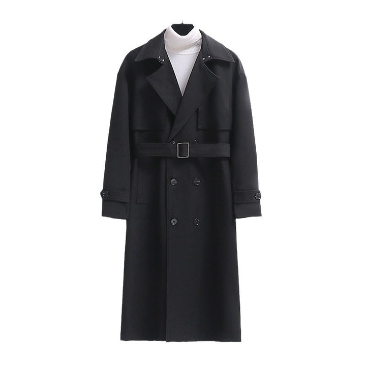 Herren Langer Doppelreihiger Trenchcoat mit Taillengürtel und Oversize‑Schalkragen Echoarchiv