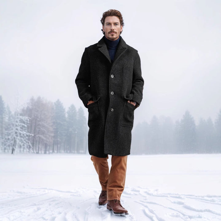 Herren eleganter Wollmantel mit modernem Schnitt und praktischen Taschen Echoarchiv