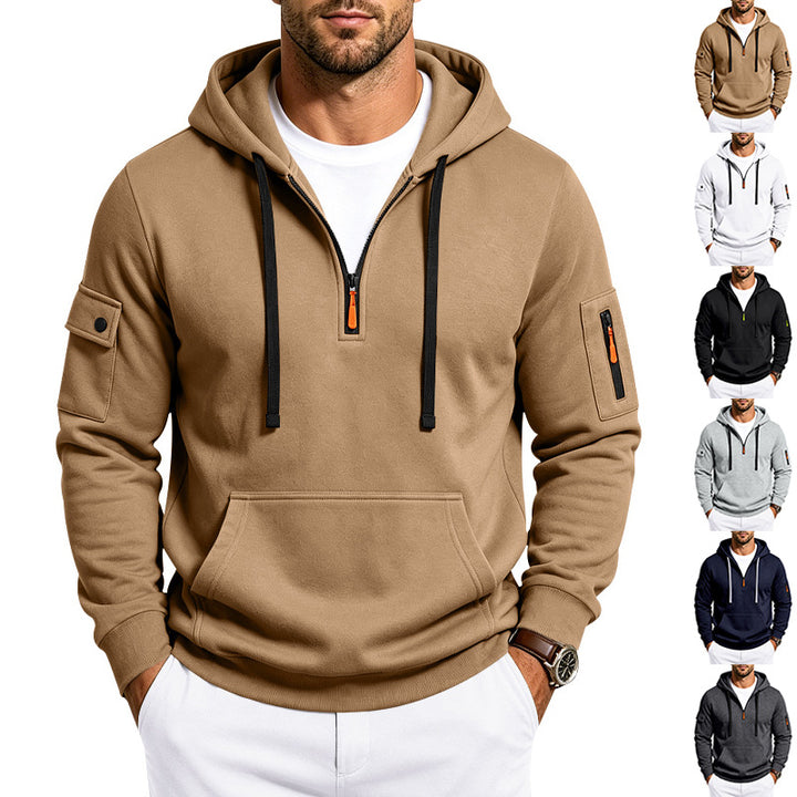 Herren Utility-Halbzip-Kapuzenpullover mit Ärmel-Taschen und Kängurutasche Echoarchiv