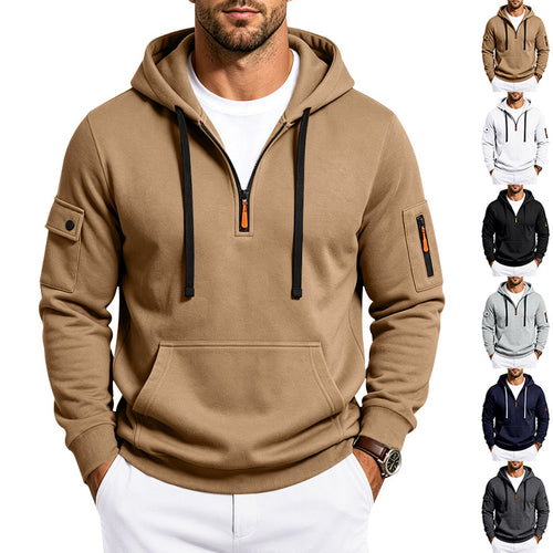 Herren Utility-Halbzip-Kapuzenpullover mit Ärmel-Taschen und Kängurutasche Echoarchiv