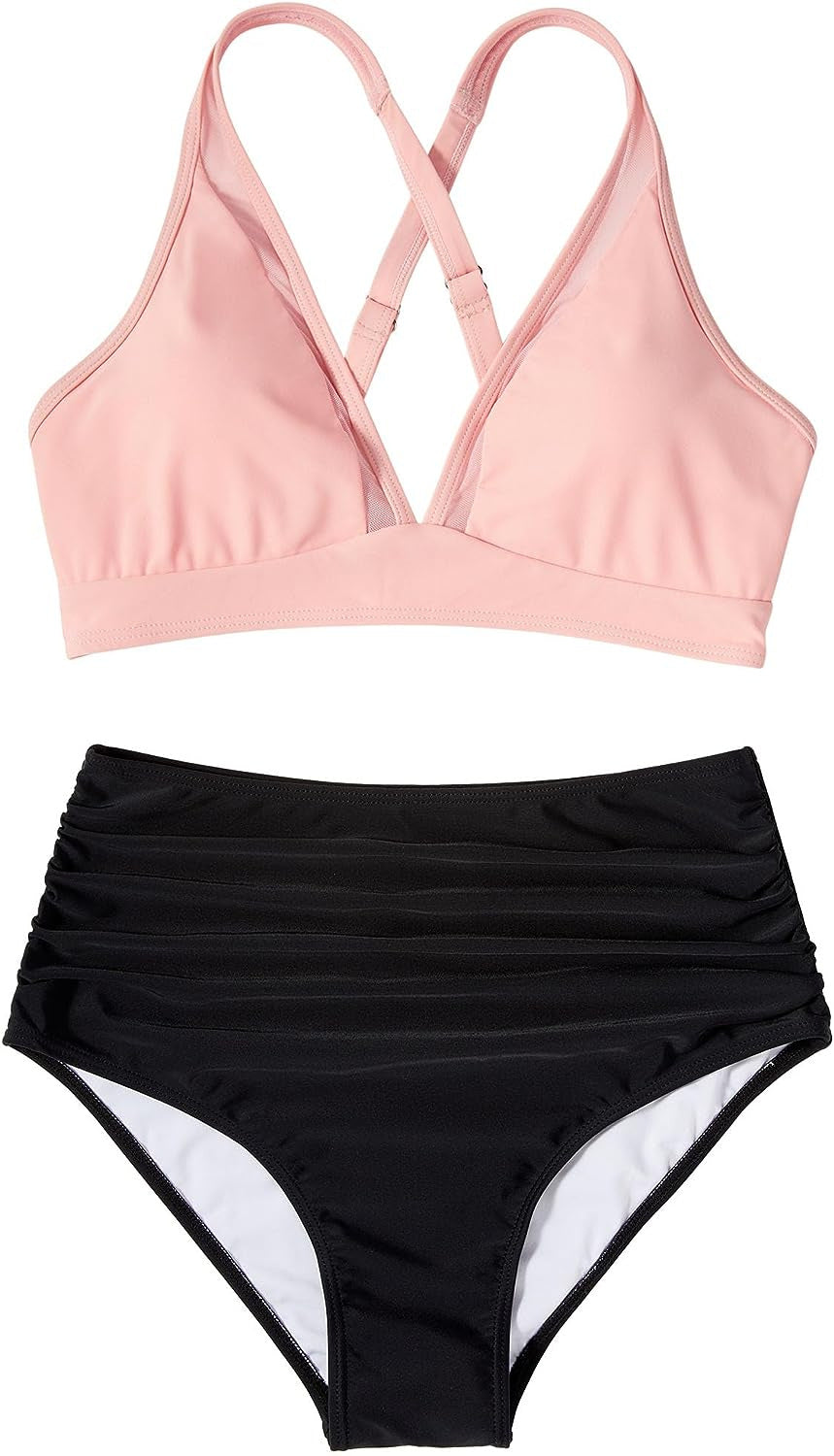 Damen Sportliches Bikini-Set mit verschränkten Trägern und hohem Schnitt Echo Archiv