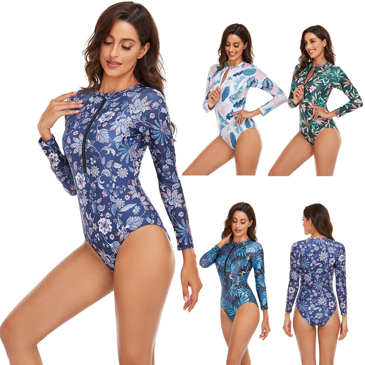 Damen Sportlicher Langarm-Badeanzug mit floralem Muster Echo Archiv