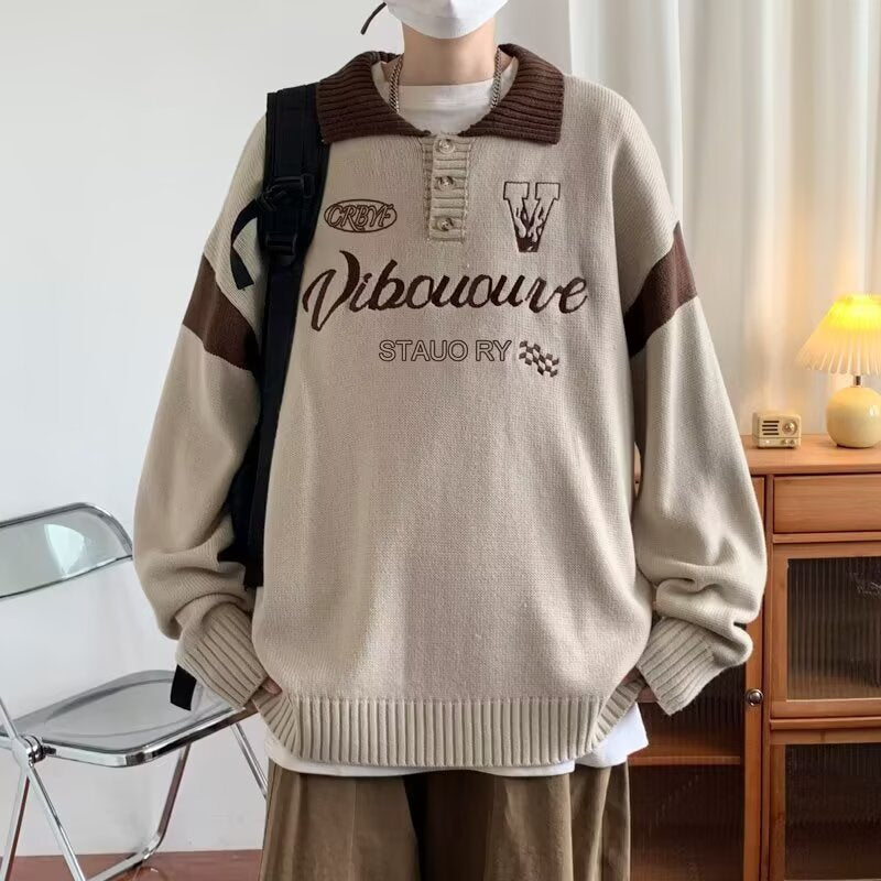 Herren Lässiger Strickpullover mit Polo-Kragen Echoarchiv