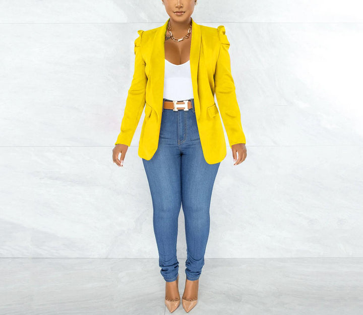 Damen taillierter Blazer mit strukturierten Schulterdetails und offenem Revers – Avérine