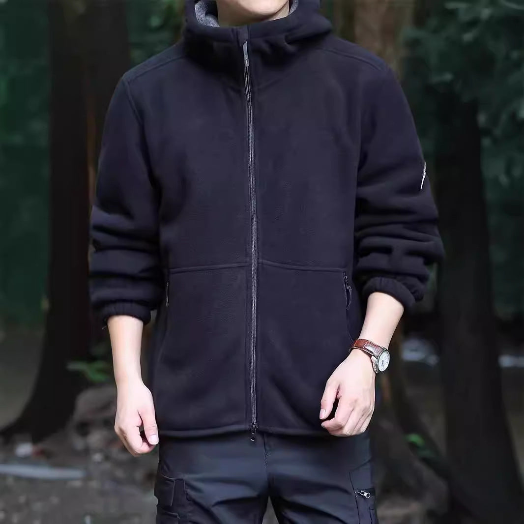 Herren Kapuzen-Fleecejacke mit Sherpa-Innenfutter, Zwei-Wege-Reißverschluss und windabweisender Front Echo Archiv