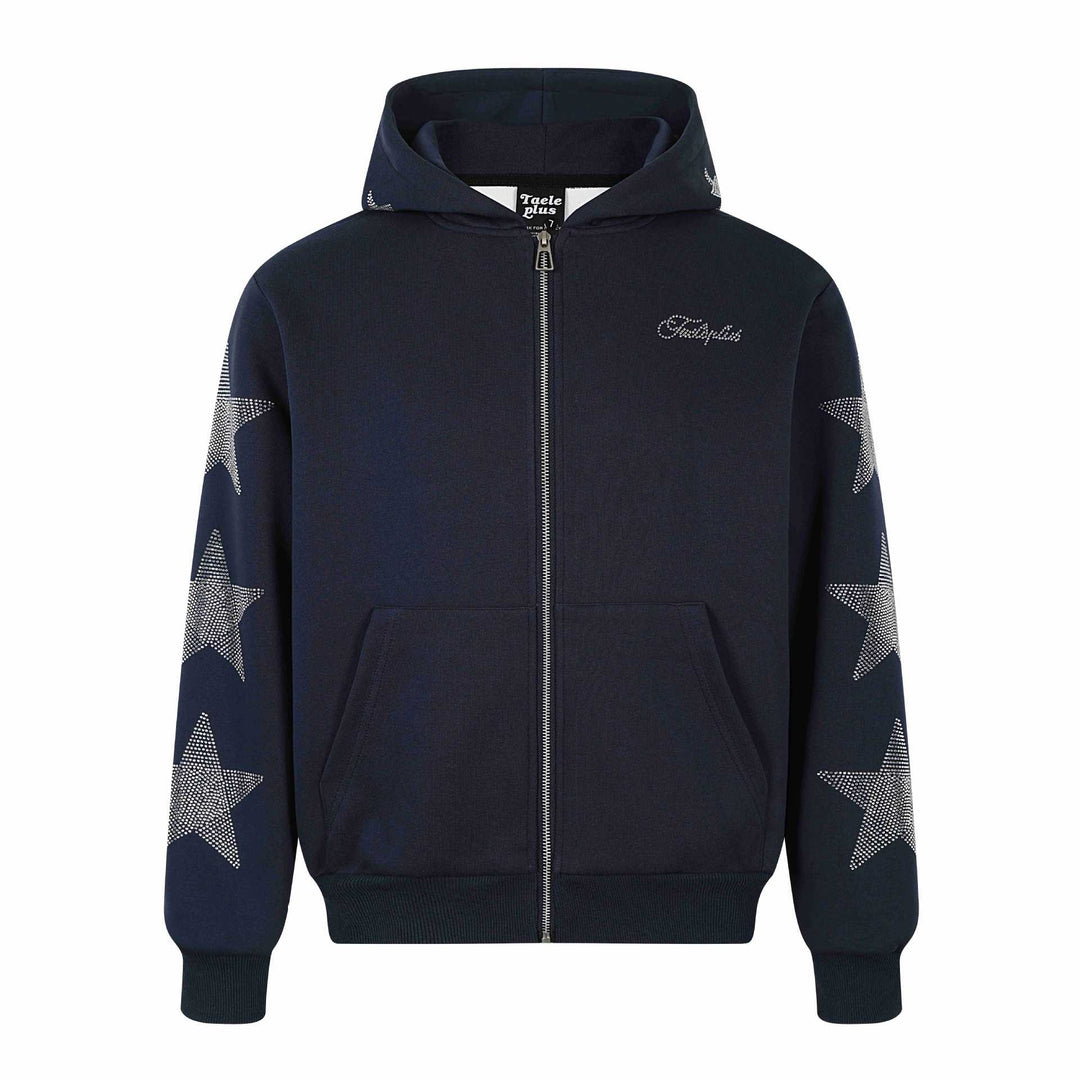 Damen Kapuzenjacke mit Strassstern-Applikationen und durchgehendem Reißverschluss Echoarchiv