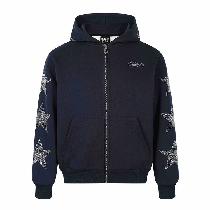 Damen Kapuzenjacke mit Strassstern-Applikationen und durchgehendem Reißverschluss Echoarchiv