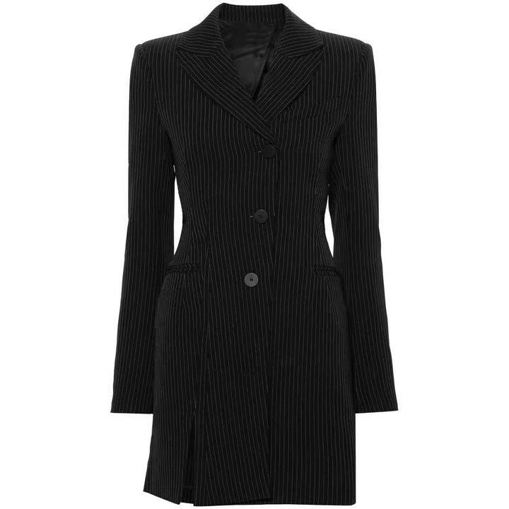 Damen Tailliertes Nadelstreifen-Blazerkleid mit Einreiher, Gehschlitz und schmaler Silhouette Echoarchiv