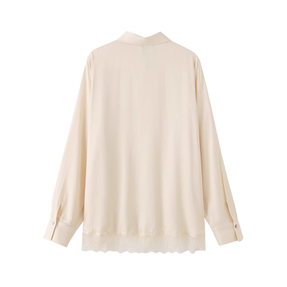 Damen Oversize-Bluse mit verdeckter Knopfleiste und Spitzenabschluss Echoarchiv