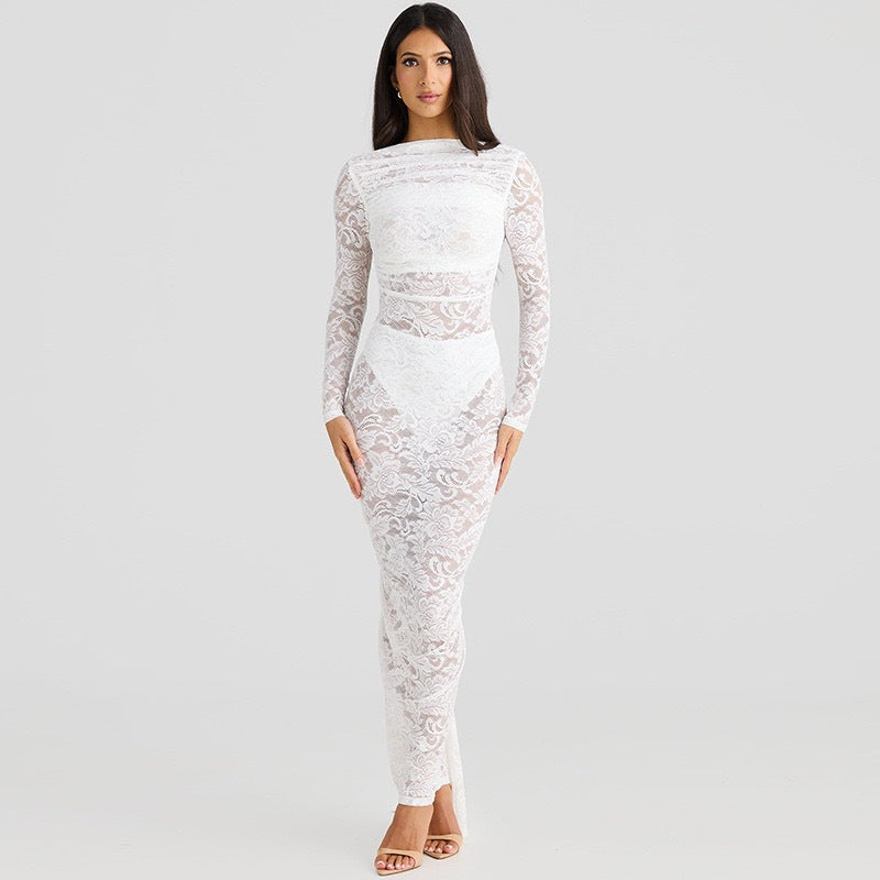 Damen Elegantes Spitzenkleid mit langem Arm Echo Archiv