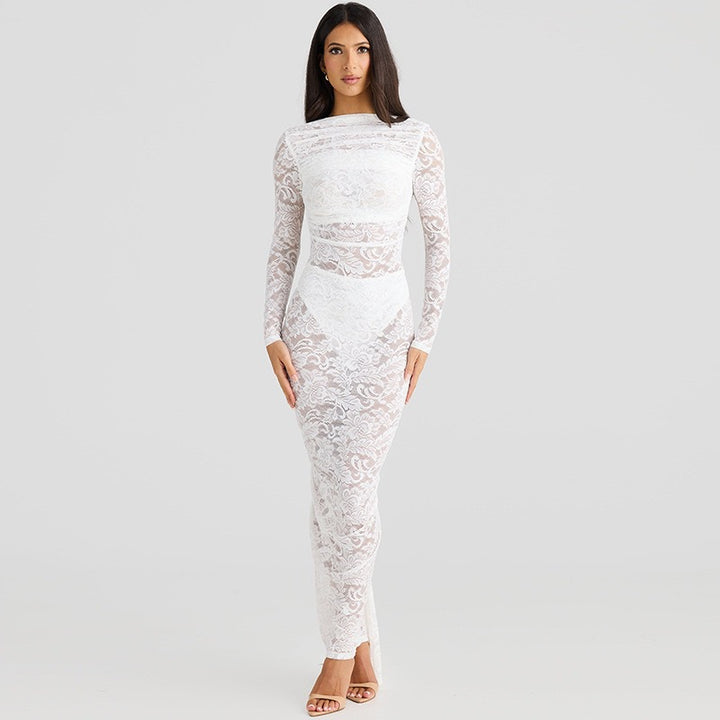 Damen Elegantes Spitzenkleid mit langem Arm Echo Archiv